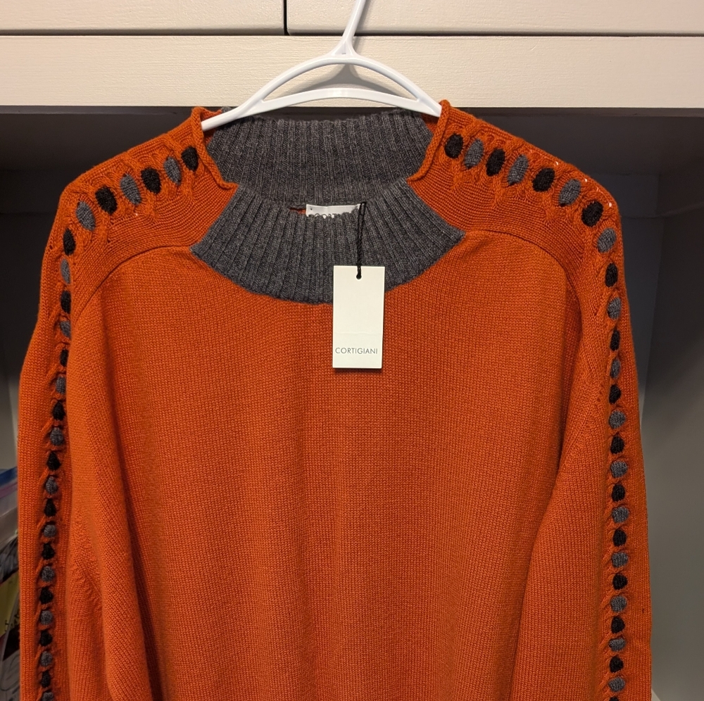 💃NWT's Men's XXL orange/grey designer sweater size 58, 97% wool, 3% cashmere